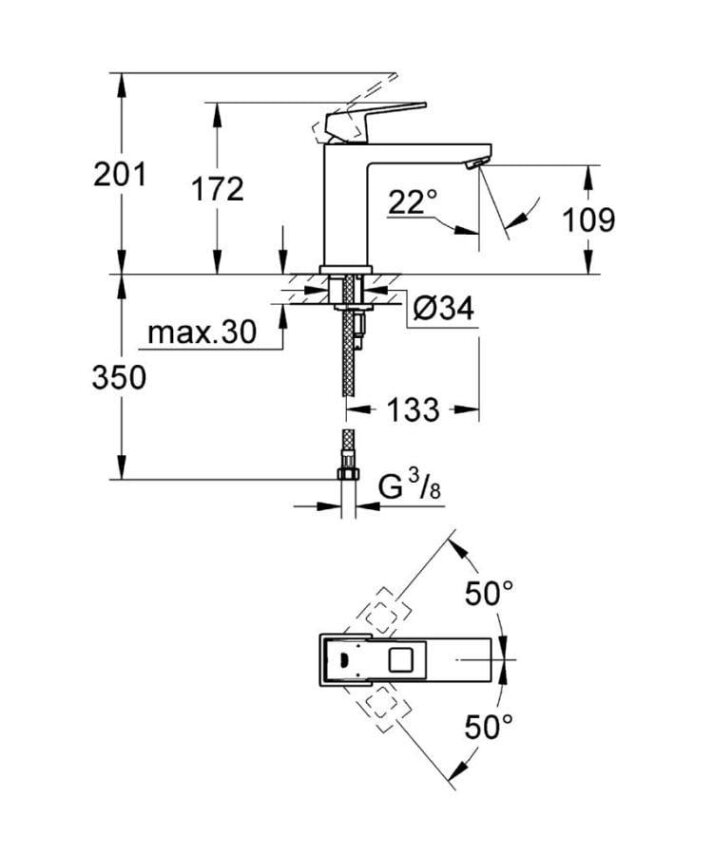Grohe Eurocube Lavabo Bataryası M-Boyut - 3