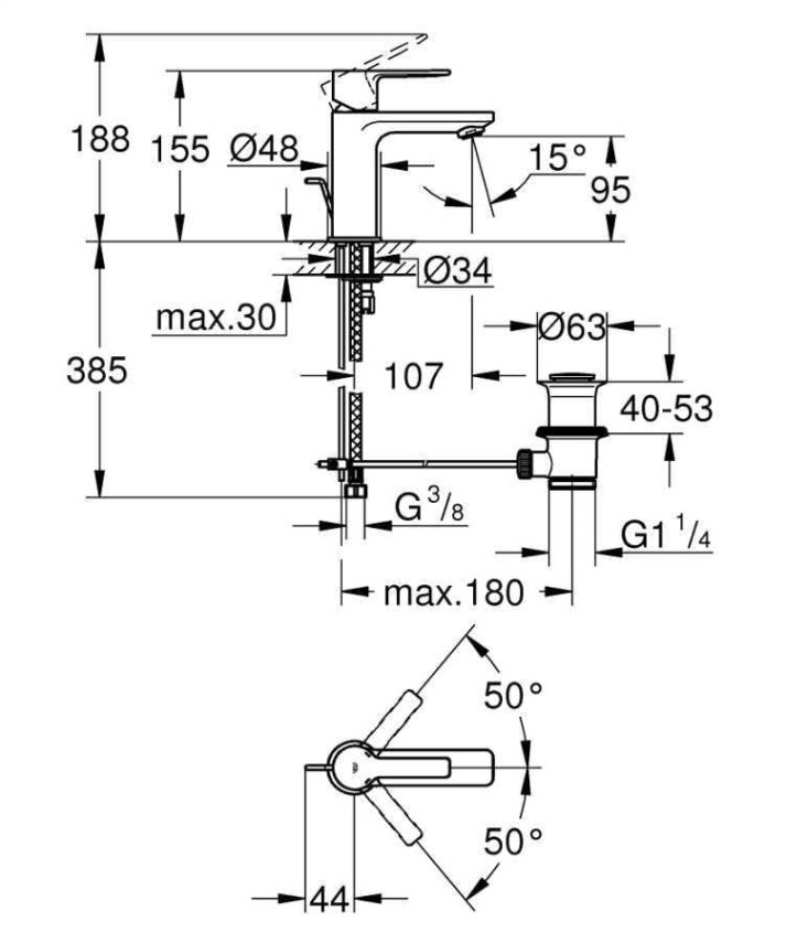 Grohe Lineare Tek kumandalı lavabo bataryası - 2