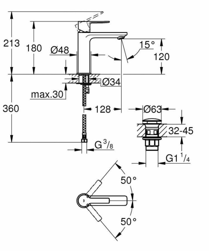 Grohe Lineare Tek kumandalı lavabo bataryası - 2