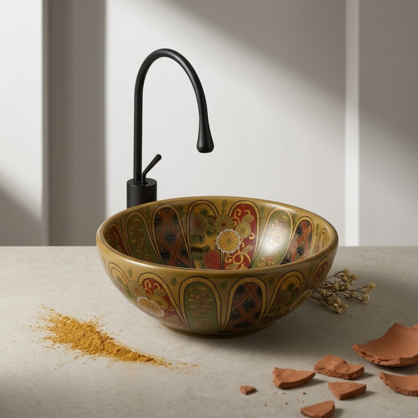 Lena Tezgah Üstü Kahverengi Lavabo - 3