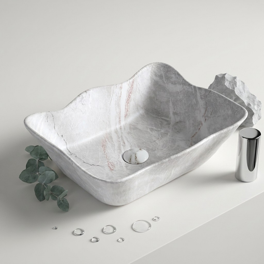 Mermer Desenli Tezgah Üstü Lavabo EY-4810M  - 2