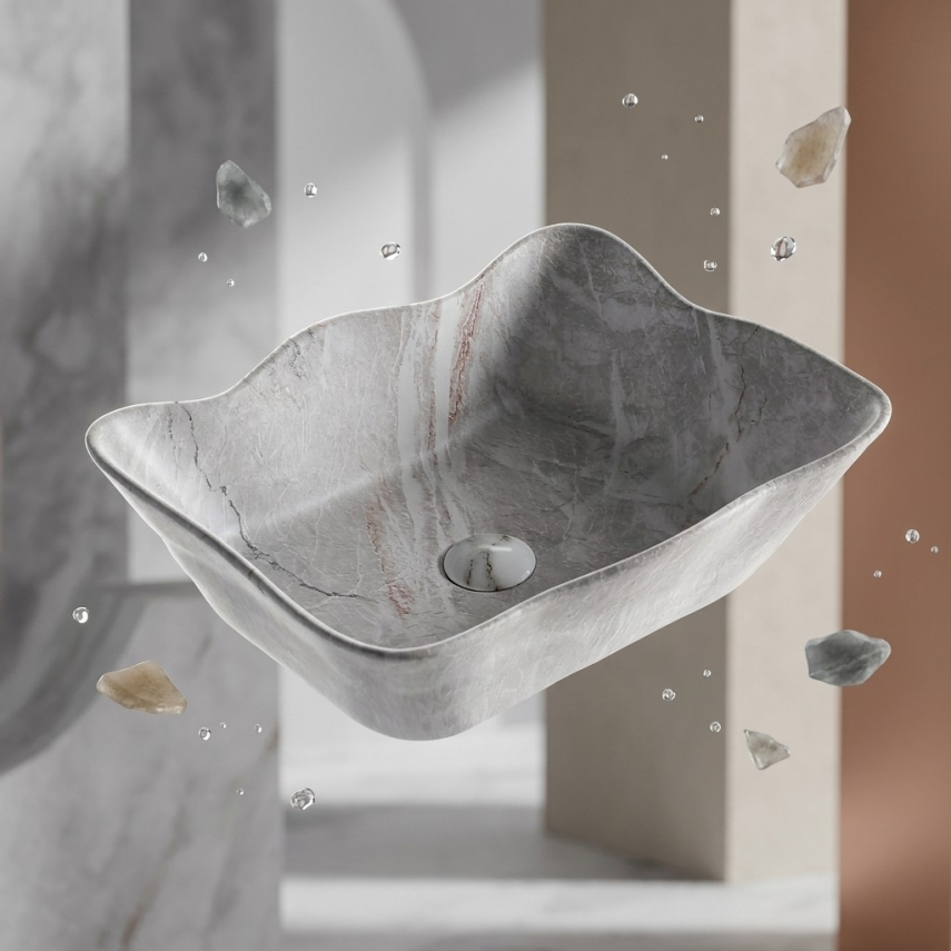 Mermer Desenli Tezgah Üstü Lavabo EY-4810M  - 3
