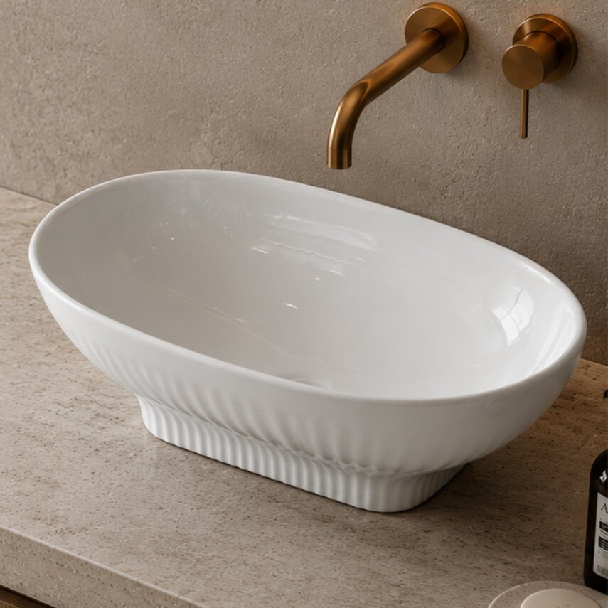 Parlak Beyaz Tezgah Üstü Lavabo EY-4821 - 5