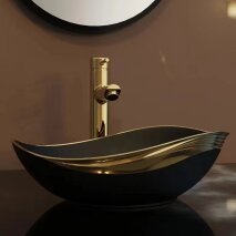 Parlak Siyah & Altın Tezgah Üstü Lavabo EY-4830AS  - 3