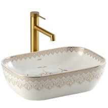  Tezgah Üstü Lavabo Beyaz & Altın EY-7033