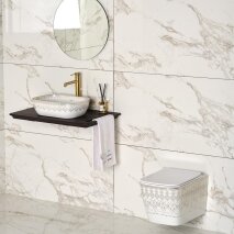  Tezgah Üstü Lavabo Beyaz & Altın EY-7033 - 2