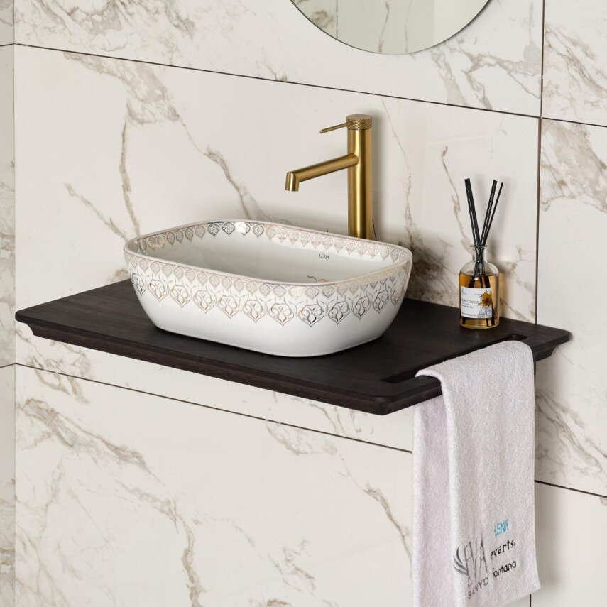  Tezgah Üstü Lavabo Beyaz & Altın EY-7033 - 3