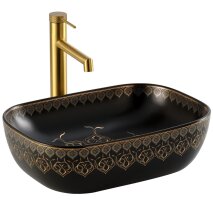  Tezgah Üstü Lavabo Siyah & Altın EY-7033S