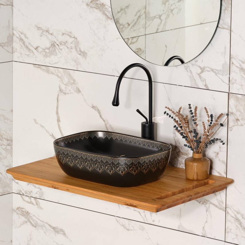  Tezgah Üstü Lavabo Siyah & Altın EY-7033S - 2