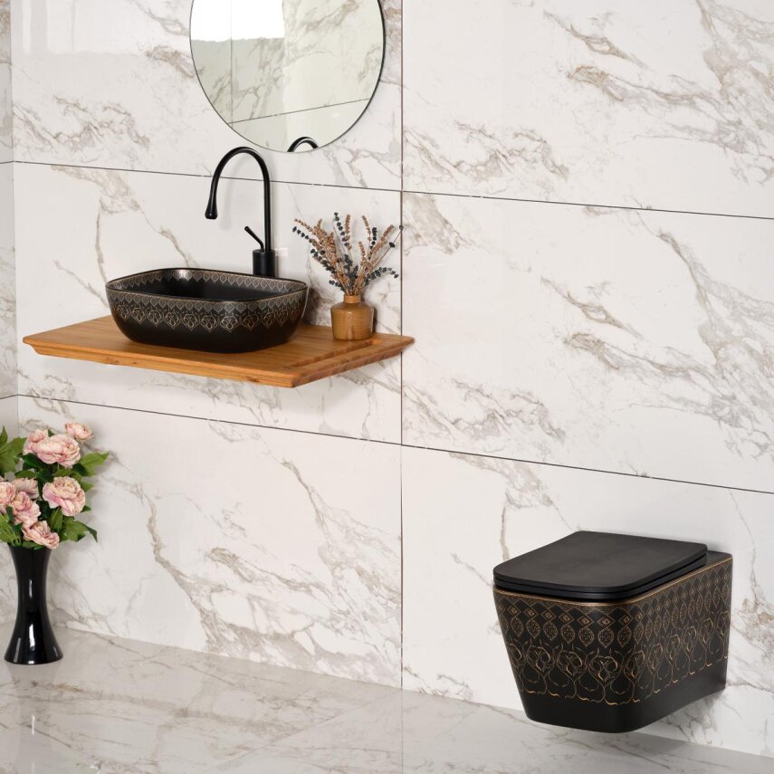  Tezgah Üstü Lavabo Siyah & Altın EY-7033S - 3