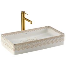 Tezgah Üstü Lavabo Beyaz & Altın EY-7034