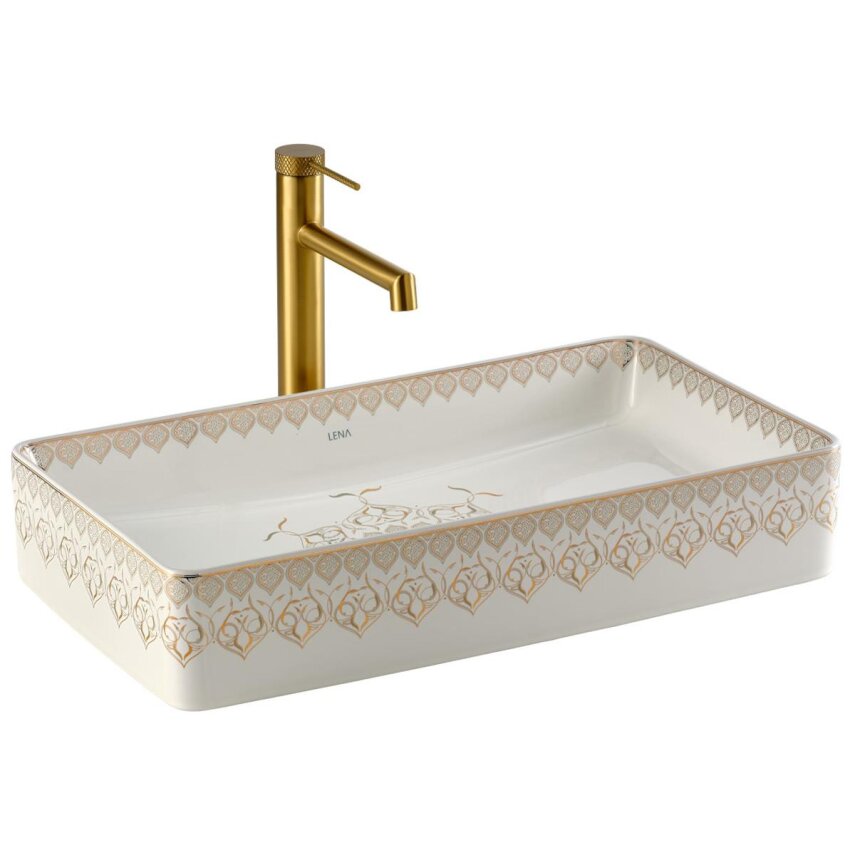 Tezgah Üstü Lavabo Beyaz & Altın EY-7034 - 1