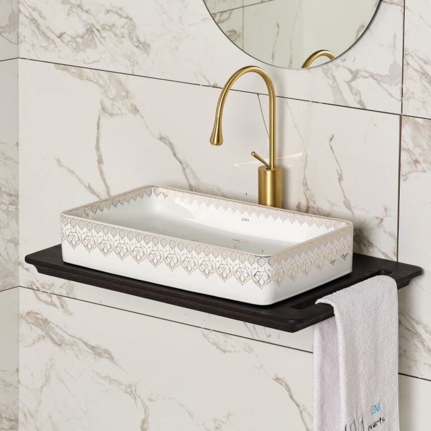 Tezgah Üstü Lavabo Beyaz & Altın EY-7034 - 2