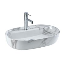 Tezgah Üstü Lavabo Beyaz Mermer Desenli E-2114M1 