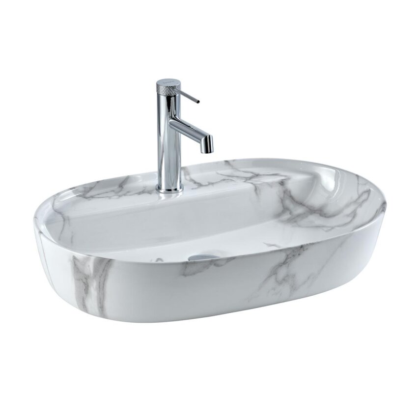 Tezgah Üstü Lavabo Beyaz Mermer Desenli E-2114M1 - 1