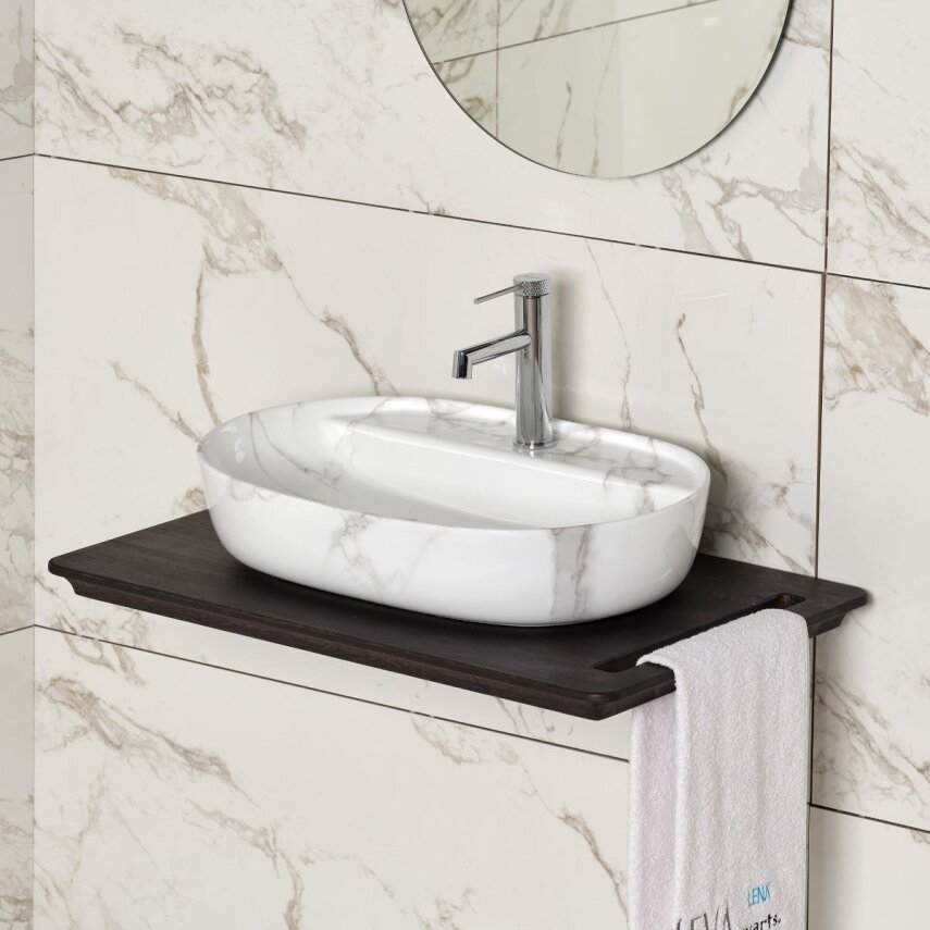 Tezgah Üstü Lavabo Beyaz Mermer Desenli E-2114M1 - 2