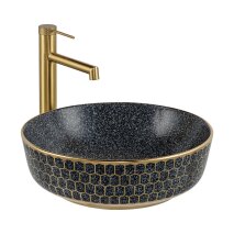 Tezgah Üstü Lavabo Mat Gri & Altın E-W8145 