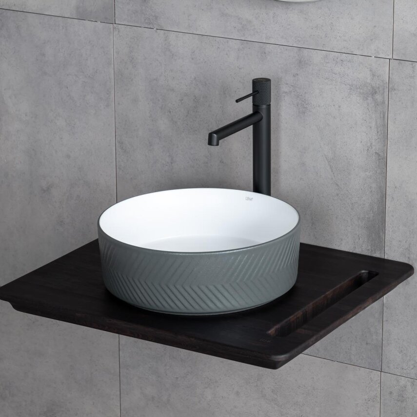 Tezgah Üstü Lavabo Mat Gri & Parlak Beyaz E-W5002GB - 3