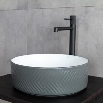 Tezgah Üstü Lavabo Mat Gri & Parlak Beyaz E-W5002GB - 4