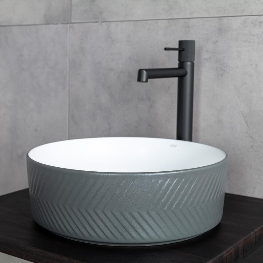 Tezgah Üstü Lavabo Mat Gri & Parlak Beyaz E-W5002GB - 4