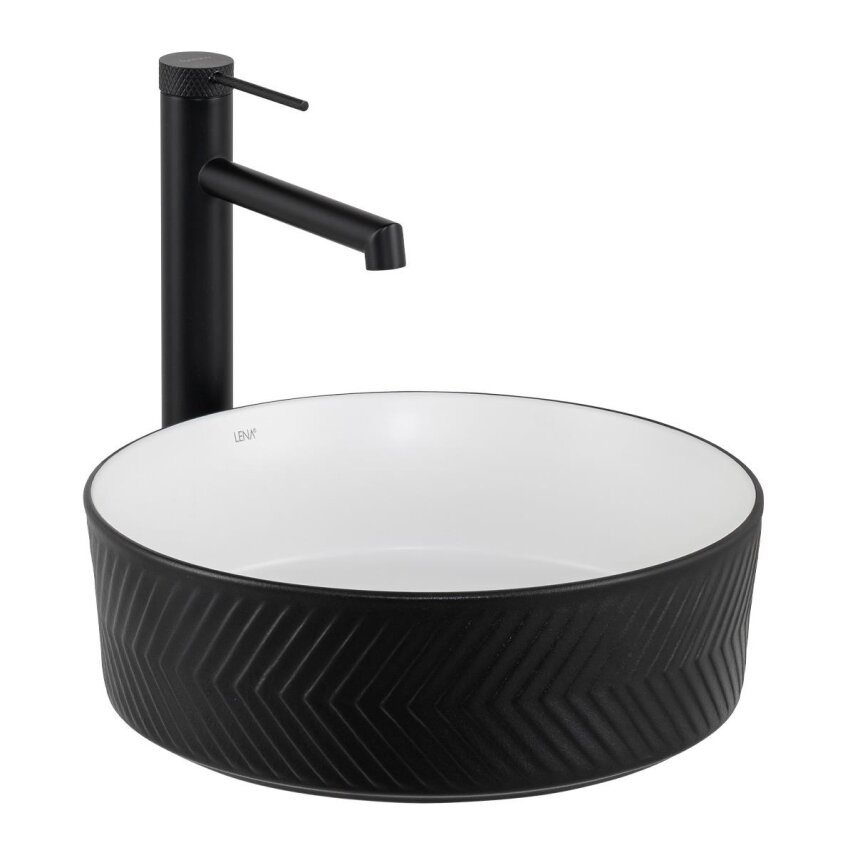  Tezgah Üstü Lavabo Mat Siyah & Parlak Beyaz E-W5002SB - 1