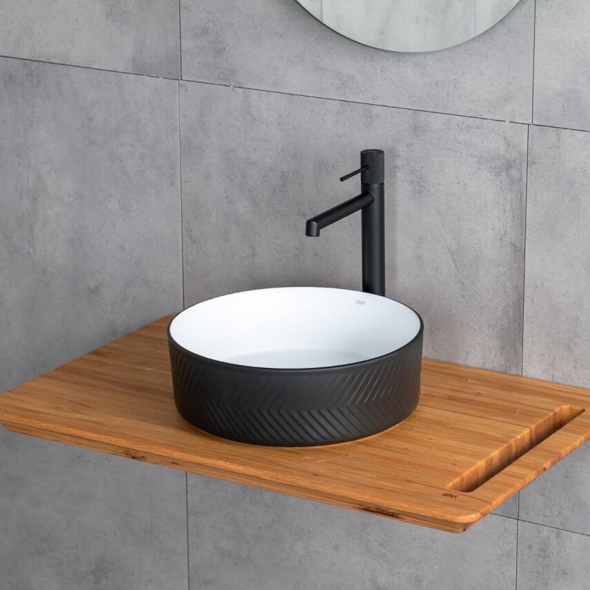  Tezgah Üstü Lavabo Mat Siyah & Parlak Beyaz E-W5002SB - 3