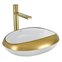 Tezgah Üstü Lavabo Parlak Beyaz & Altın EY-4710A 