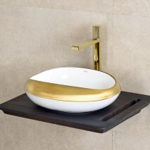 Tezgah Üstü Lavabo Parlak Beyaz & Altın EY-4710A  - 2