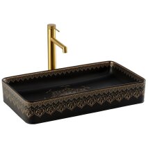  Tezgah Üstü Lavabo Siyah & Altın EY-7034S