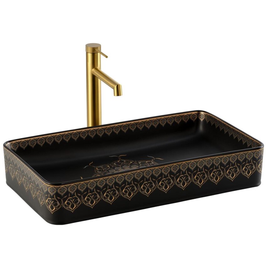  Tezgah Üstü Lavabo Siyah & Altın EY-7034S - 1